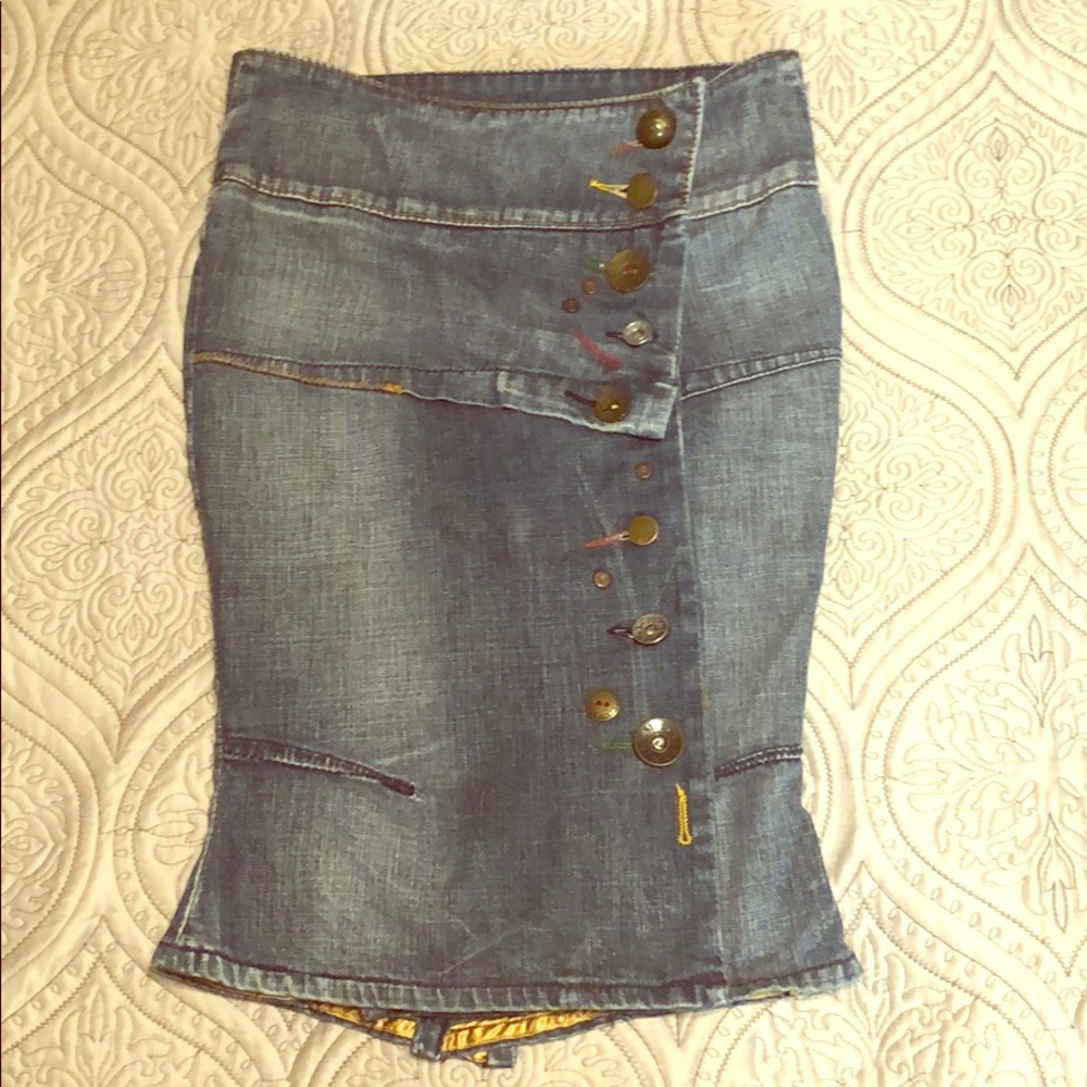 Miss Sixty mermaid jean skirt off center buttons
